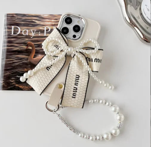 Pearl Bow Ring Bracelet TPU Silicone Phone Case for iPhone