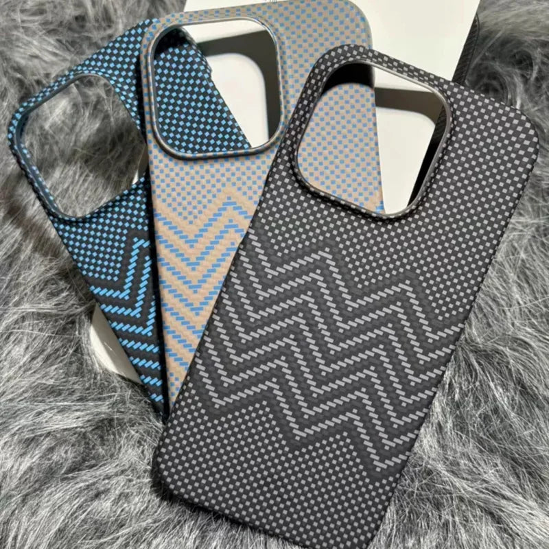 Carbon Fiber Pattern Brushed Hard PC Phone Case for iPhone