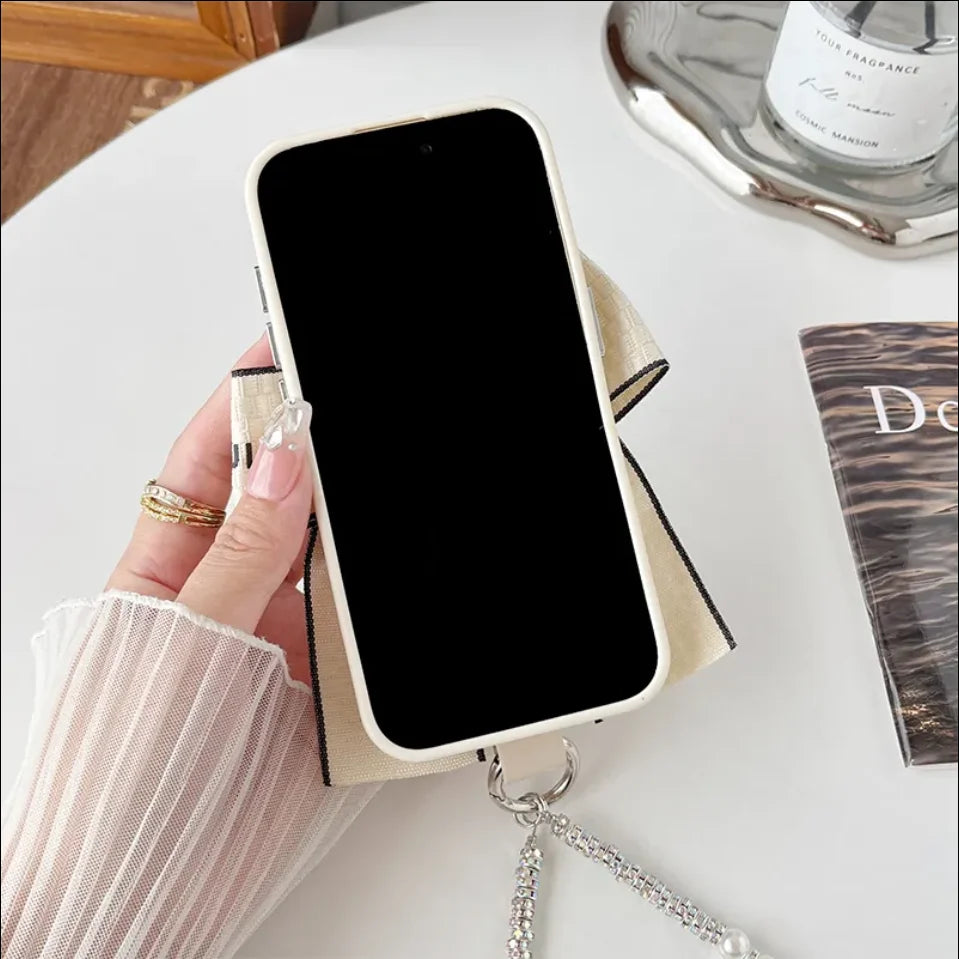 Pearl Bow Ring Bracelet TPU Silicone Phone Case for iPhone